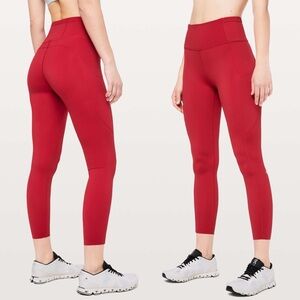 Lululemon Fast & Free 7/8 Tight II Sz 4 *Non-Reflective Nulux 25" In Dark Red